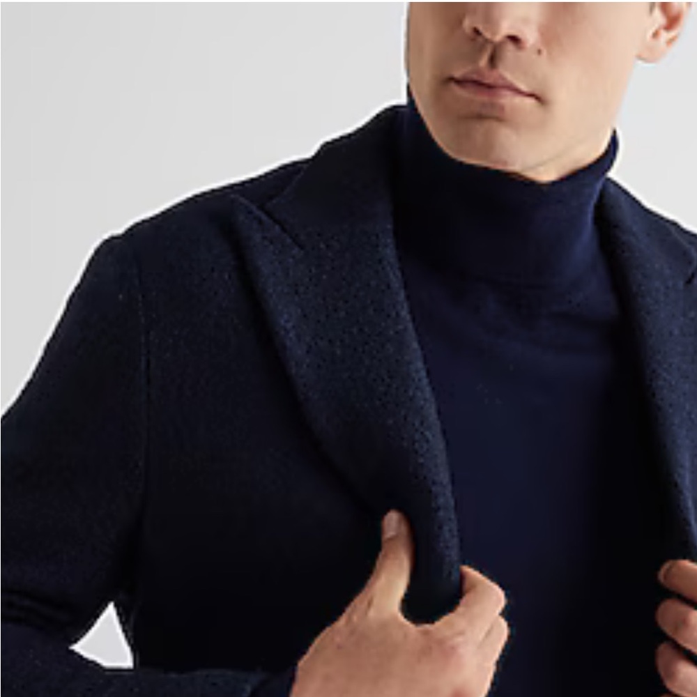 Men’s EXPRESS Slim Navy Textured Boucle Wool-Blend Blazer size 40s Slim - Picture 7 of 12